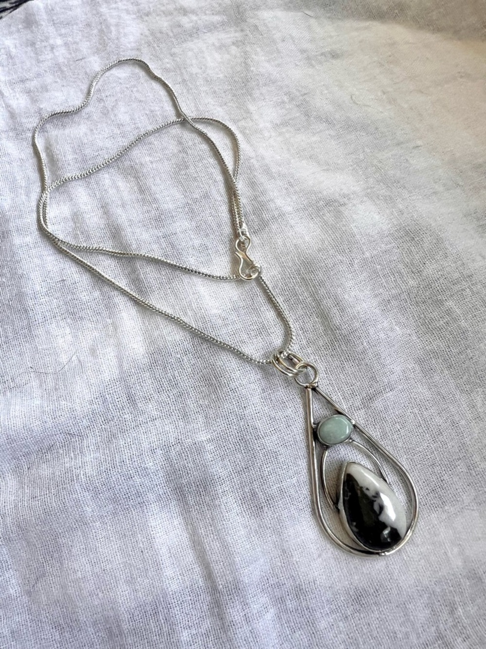 925 White Buffalo Turquoise Jasper + Larimar Pendant Necklace - Picture 7 of 7